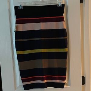 RACHEL Rachel Roy Navy Multi-Stripe Pencil Skirt with Bright Accents
